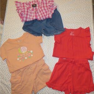 Girls' Summer Clothing Set - Pink, Red, Blue, Peach